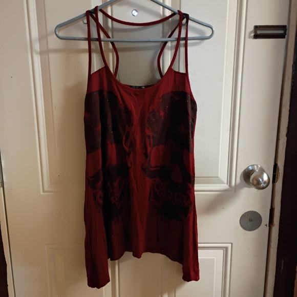 Hot Topic Tops - 2/$10 Hot Topic Midnight Hour Red Skull Graphic Strappy Tank Medium
